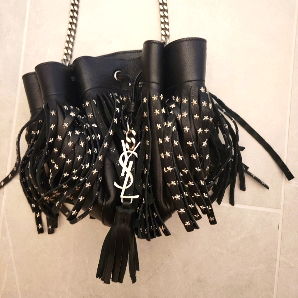 Saint Laurent Emmanuel Star-studded Fringe Bucket Bag, YSL- Great festival bag!!
